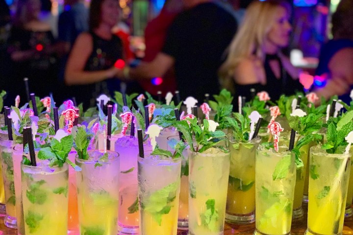 a group of glass bottles on a table