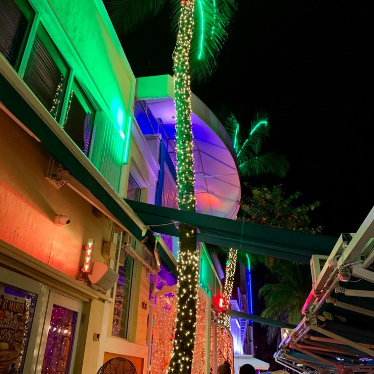 a store front at night