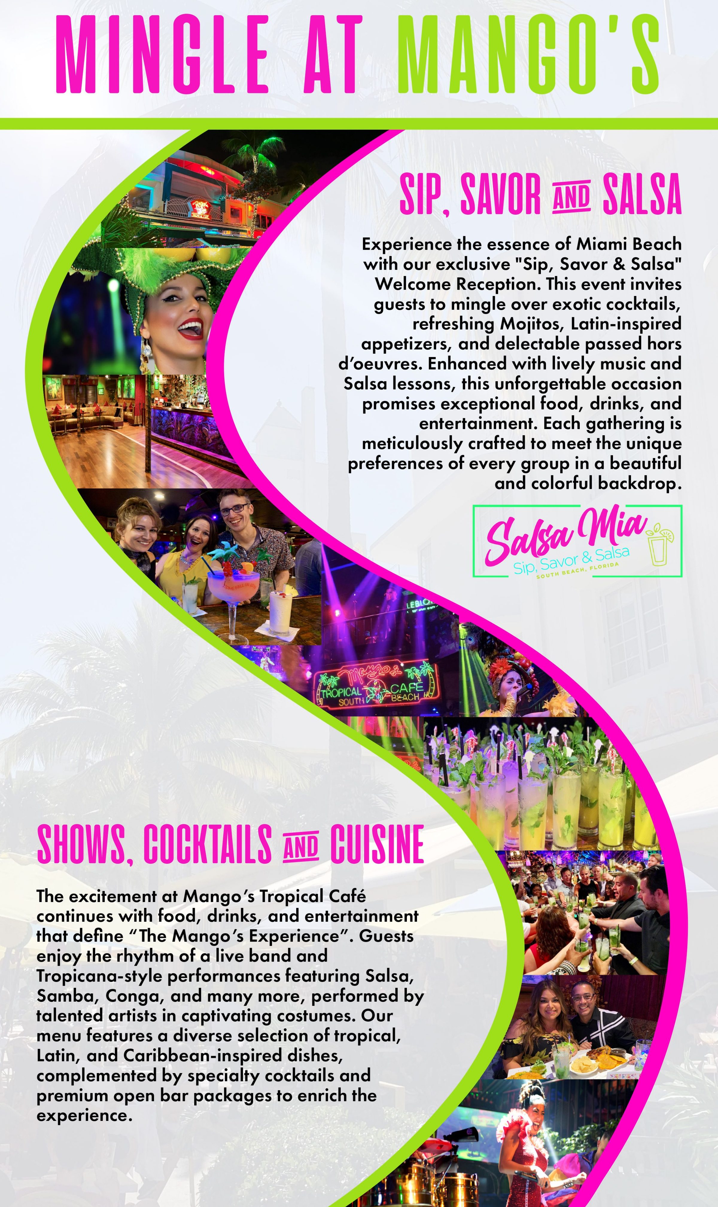 Salsa Mia at Mango's Corporate Event Brochure. Creative custom events in a tropical atmosphere and setting.
