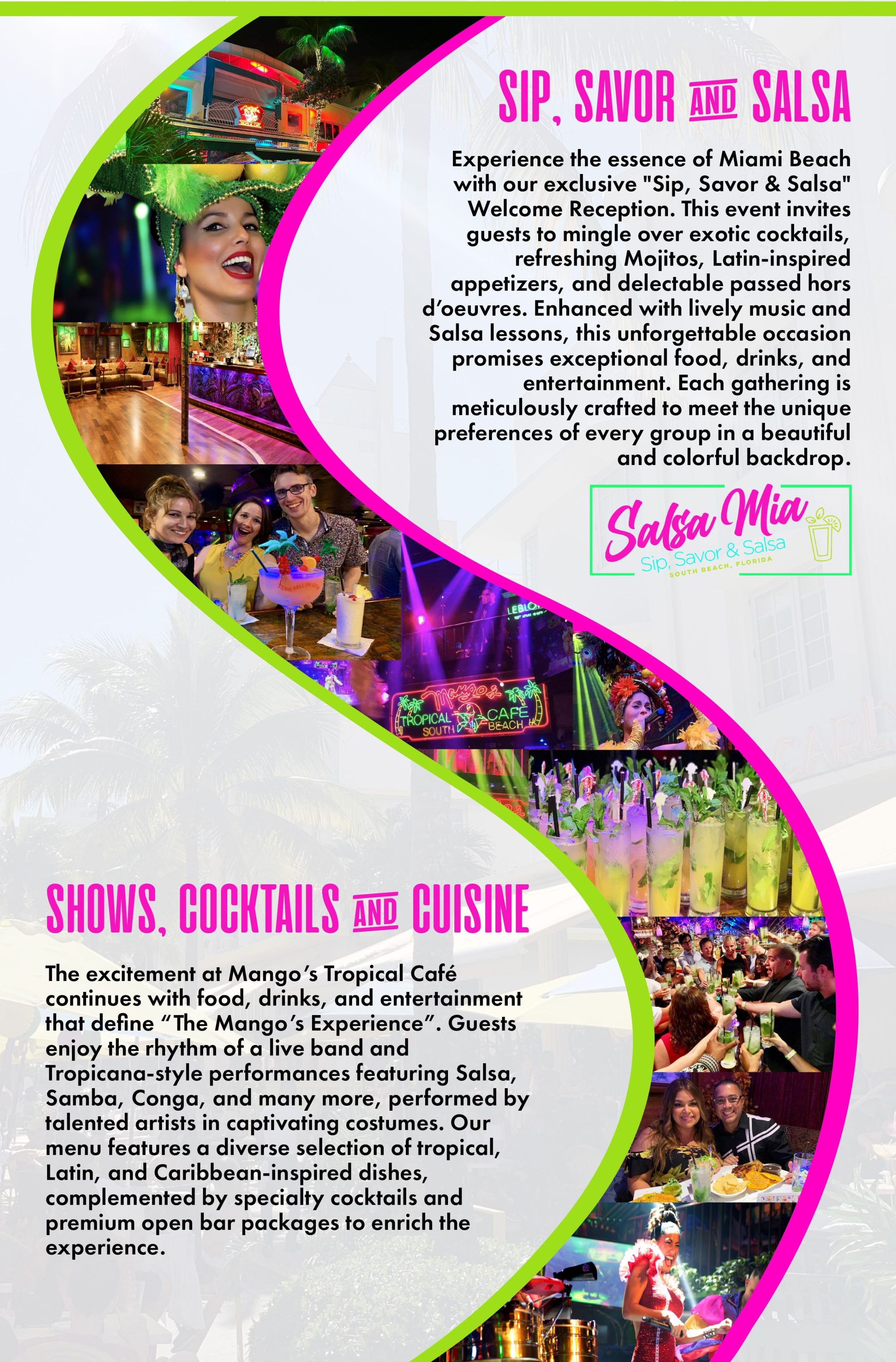 Salsa Mia at Mango's Corporate Event Brochure. Creative custom events in a tropical atmosphere and setting.