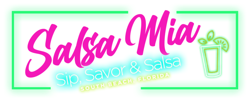 Sip Savor and Salsa Miami Beach nightlife experience with food drinks and dancing. Salsa Mia logo